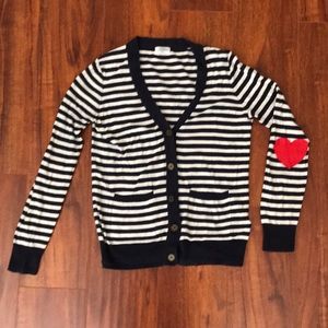 Madewell Striped Navy Cardigan w/ Heart Patches